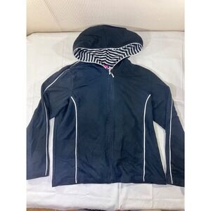 Cappagallo Black Track Jacket Stripe Hood Zip Up Athleisure Women's‎ Medium